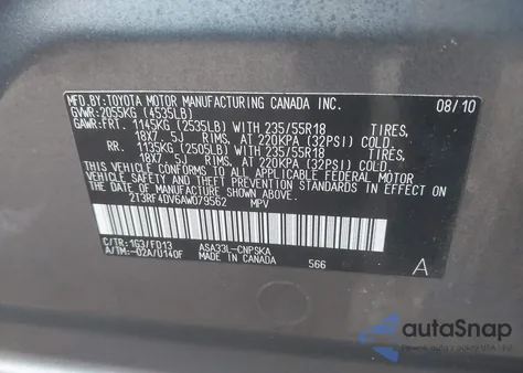 2010 Toyota Rav4 Sport из США, поврежденный, VIN 2T3RF4DV6AW079562